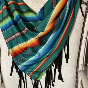 🌵🌵L&B Lucky & Blessed Western Cowgirl Wild Rag Serape Suede Fringe🌵🌵